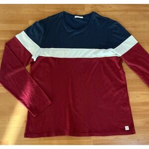 Marine Layer Mens Large Color Block Long Sleeve T Shirt Blue Red White Soft